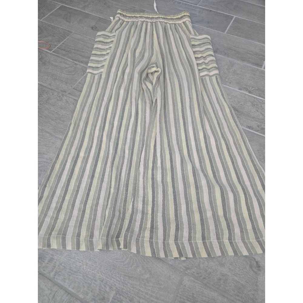 Free People Jones Beach Womens Striped Wide Leg Cotton Pants Green Cream‎ Small - Picture 9 of 10